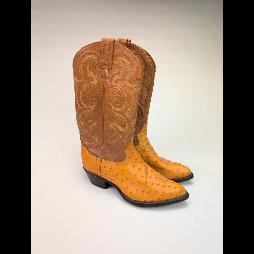 NEW TONY LAMA Men's Sz 7.5EE Full Quill Ostrich Leather Cowboy Boots 8241 Suntan
